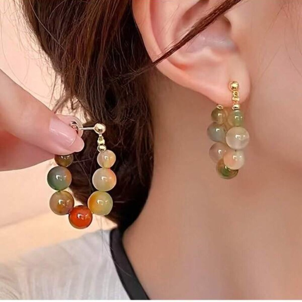 Natural Agate Healing Stone Hoop Earrings